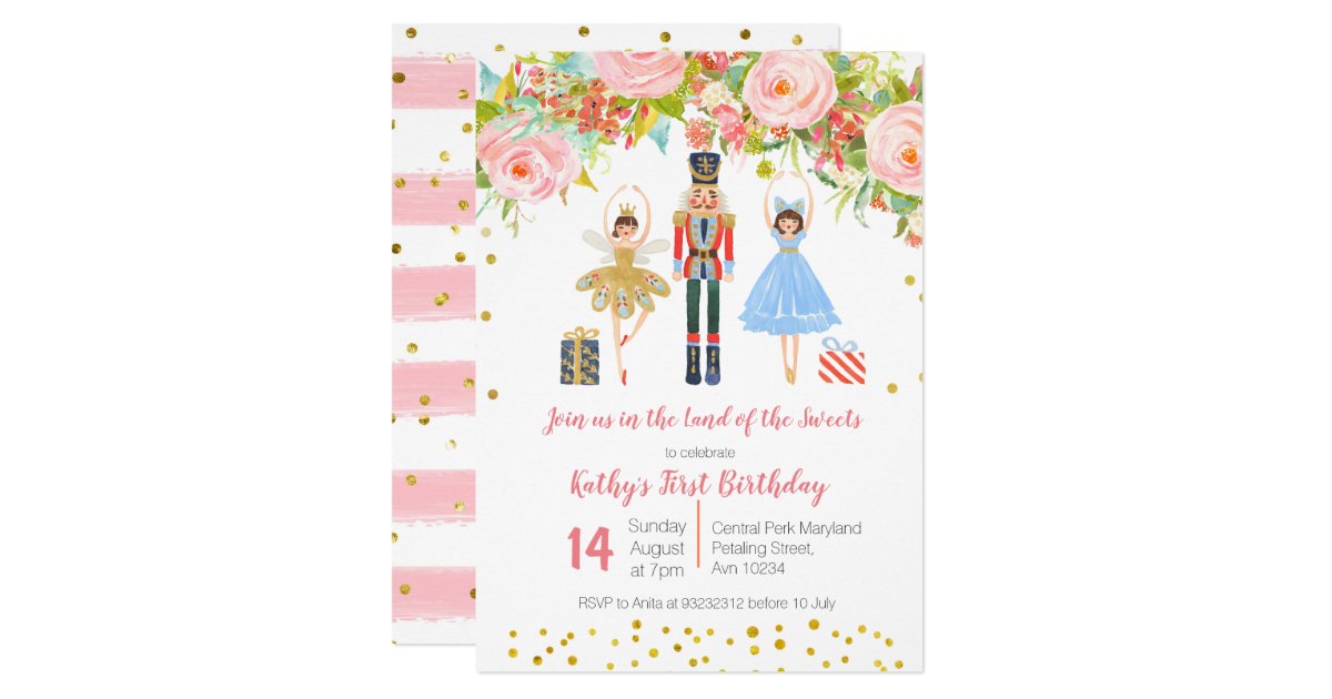 Floral Pink Gold NUTCRACKER Birthday invitation | Zazzle.com