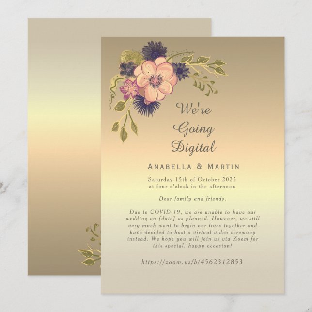 Floral Pink Gold Online Wedding Invitation (Front/Back)