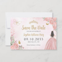 Floral Pink Gold Princess Birthday Quinceanera