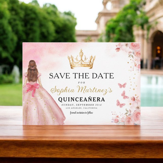 Floral Pink Gold Princess Birthday Quinceanera Save The Date (Creator Uploaded)