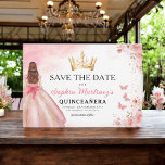 Floral Pink Gold Princess Birthday Quinceanera Save The Date<br><div class="desc">Celebrate in style with the Floral Pink and Gold Princess Birthday Quinceañera invitation. This elegant design features soft pink florals paired with luxurious gold accents, perfect for a regal and memorable 15th birthday celebration. The invitation embodies grace and sophistication, fit for a princess. The delicate floral details and shimmering gold...</div>