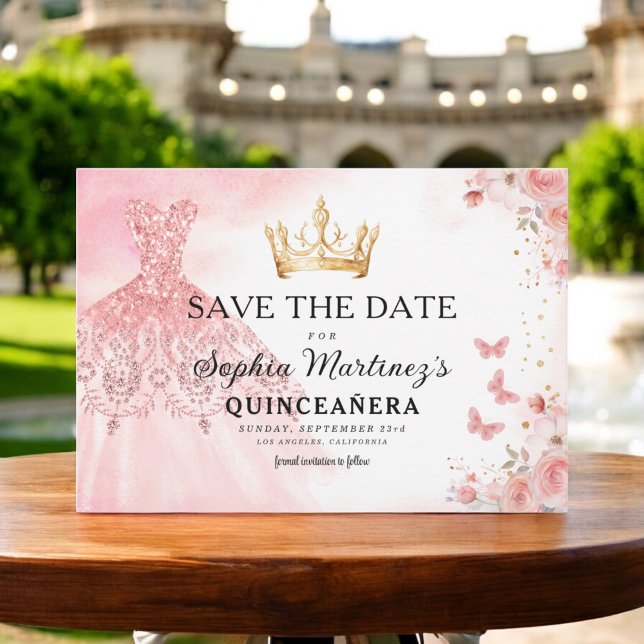 Floral Pink Gold Princess Birthday Quinceanera Save The Date (Creator Uploaded)