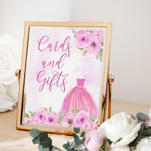 Floral Pink Gold Princess Dress Cards and Gifts Poster