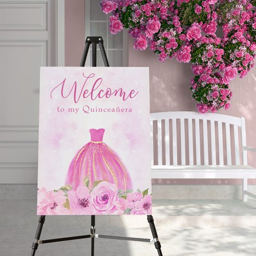 Floral Pink Gold Princess Dress Editable Welcome Foam Board