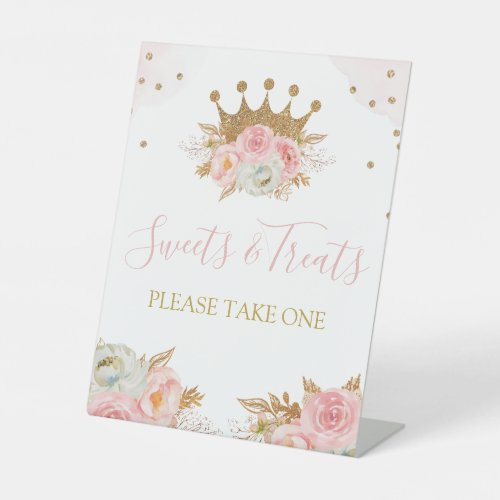 Floral Pink  Gold Princess Sweets  Treats Pedestal Sign