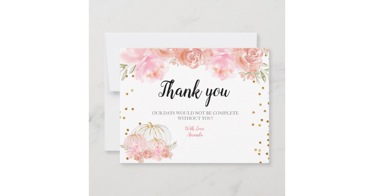 Floral Pink Gold Pumpkin Thank you card | Zazzle