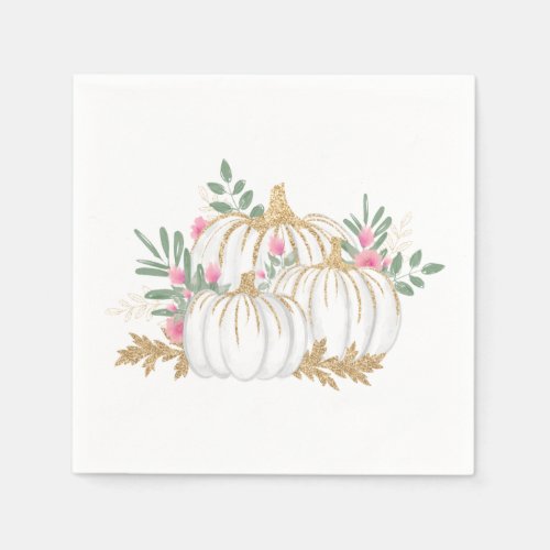 Floral Pink Gold Pumpkins Thanksgiving Fall Party Napkins