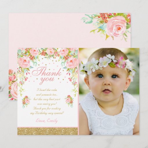 Floral Pink Gold Thank You Card Pink & Gold | Zazzle