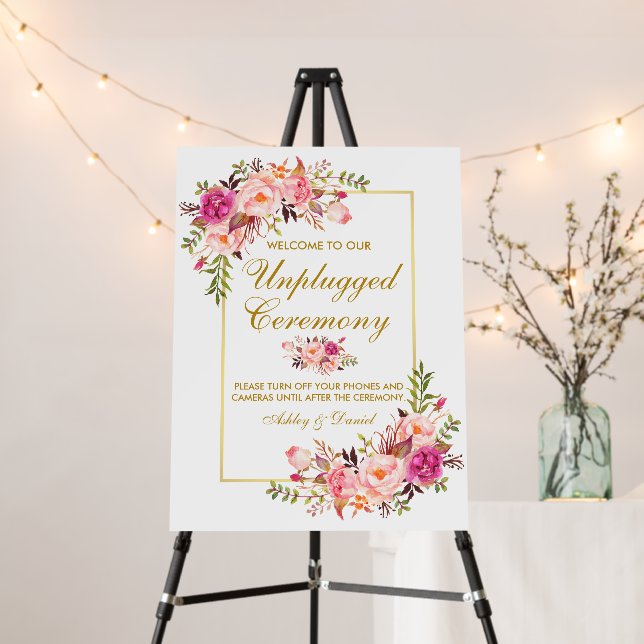 Floral Pink Gold Wedding Ceremony Unplugged  Foam Board (In Situ (Stand))