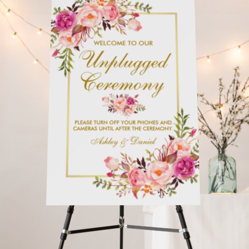 Floral Pink Gold Wedding Ceremony Unplugged  Foam Board