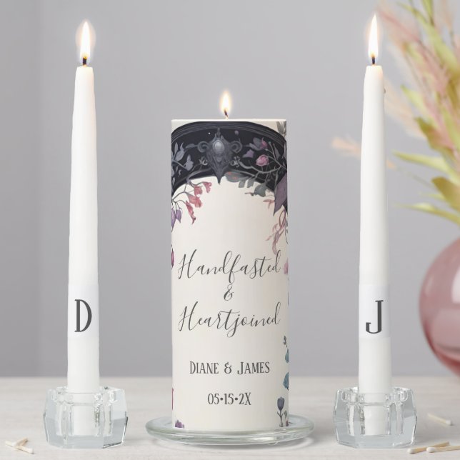Floral Pink Gothic Garden Gate Pagan Handfasting Unity Candle Set (In Situ)