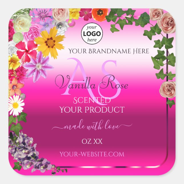 Floral Pink Gradient Product Labels Monogram Logo (Front)