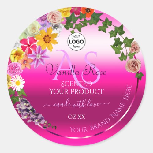 Floral Pink Gradient Product Labels Monogram Logo