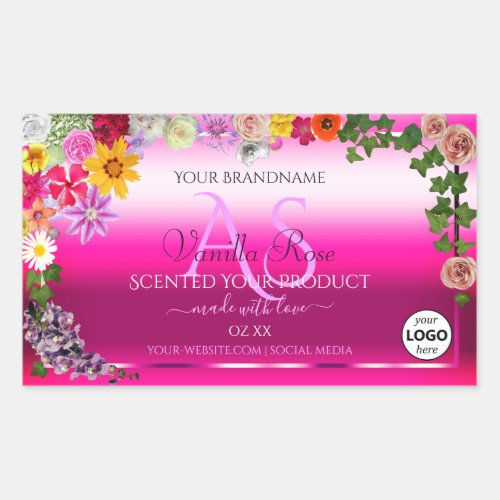 Floral Pink Gradient Product Labels Monogram Logo