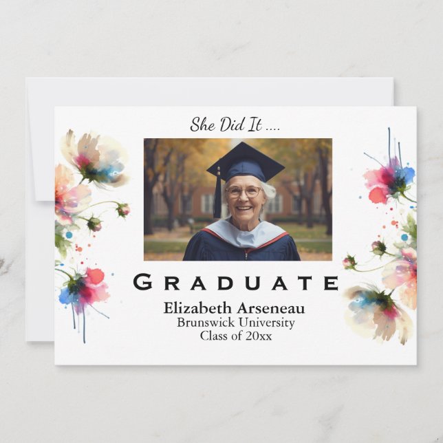  Floral Pink Graduation  Invitation Personalize (Front)
