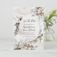 Floral Pink Gray Botanical Watercolor Wedding  Save The Date
