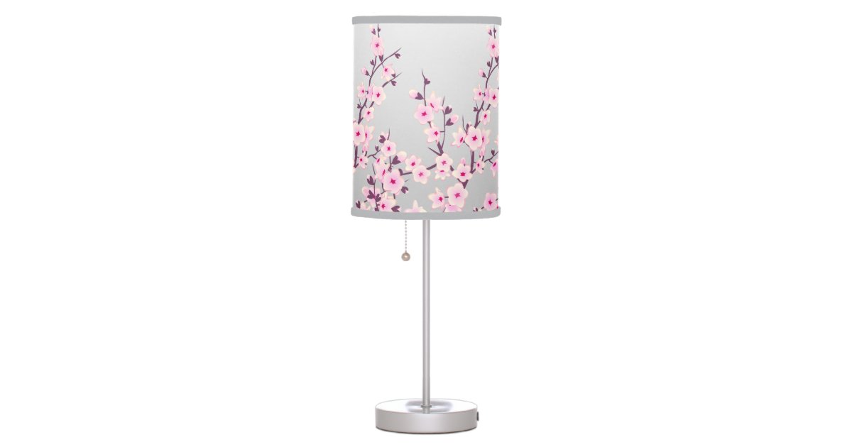 Floral Pink Gray Cherry Blossoms Table Lamp | Zazzle