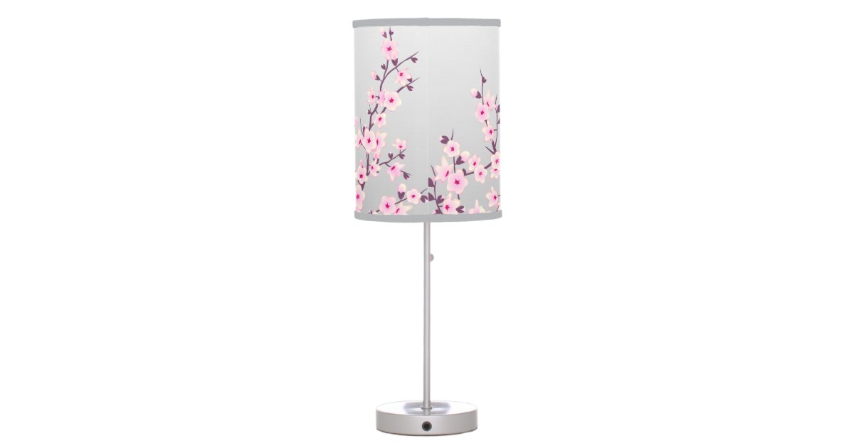 Floral Pink Gray Cherry Blossoms Table Lamp | Zazzle