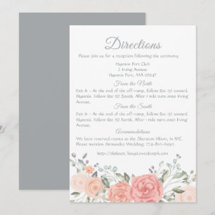 Floral Pink Gray Directions Rose Flowers Wedding Invitation