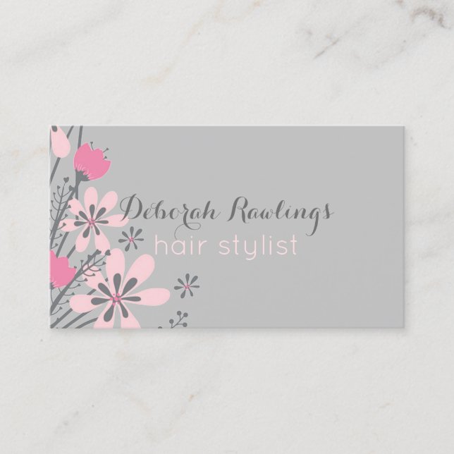 Floral Pink Gray | Hair Stylist Appointment Card (Front)