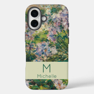 Floral Pink Green and White Flowers Name Monogram iPhone 16 Case