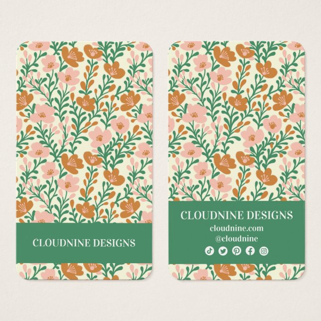 Floral Pink Green Earring Jewelry Display Card (Front & Back)