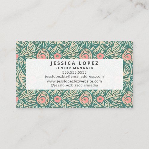 Floral Pink  Green Generic Template Business Card