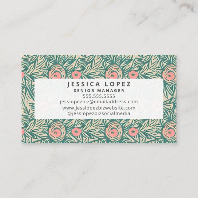 Floral Pink & Green Generic Template Business Card (Back)