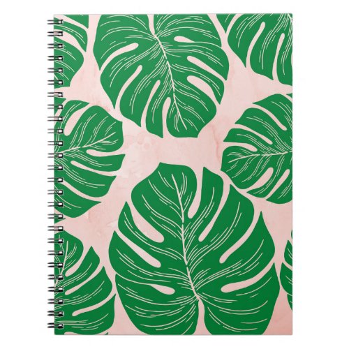Floral Pink Green Leaves Background Notebook