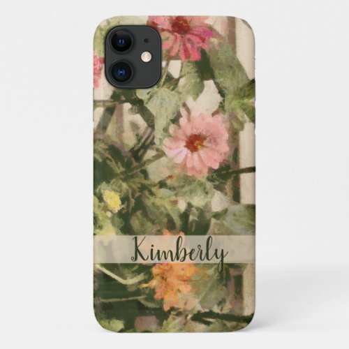 Floral Pink  Green Painted Flowers iPhone 11 Case