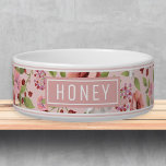 Floral Pink Green Pattern Name Template Pet Bowl<br><div class="desc">Delicate Pink Floral Pattern Personalized Pet Bowls with Name Template: Stylish, Trendy, and Adorable! Our custom-designed bowls feature a watercolor flower pattern in pink, red, green, and white, perfect for both cats and dogs. Personalize with your pet's name for a unique touch. These preppy and cute bowls add charm to...</div>