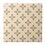 Floral Pink &amp; Green Quilt Folk Art Pattern Ceramic Tile