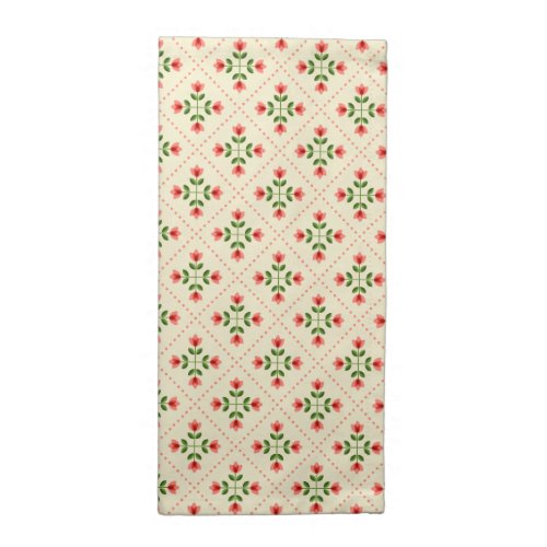 Floral Pink  Green Quilt Folk Art Pattern Cloth Napkin