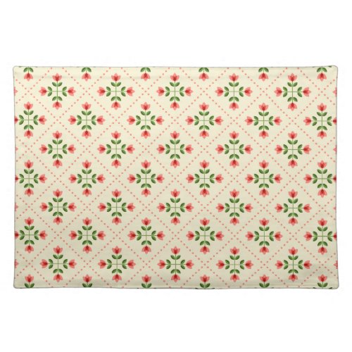 Floral Pink  Green Quilt Folk Art Pattern Cloth Placemat