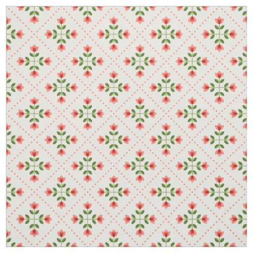 Floral Pink & Green Quilt Folk Art Pattern Fabric