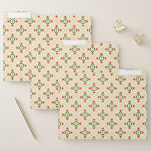 Floral Pink & Green Quilt Folk Art Pattern File Folder