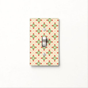 Floral Pink & Green Quilt Folk Art Pattern Light Switch Cover