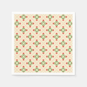 Floral Pink & Green Quilt Folk Art Pattern Napkins