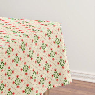 Floral Pink & Green Quilt Folk Art Pattern Tablecloth