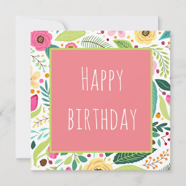 Floral - Pink Happy Birthday Card (Front)