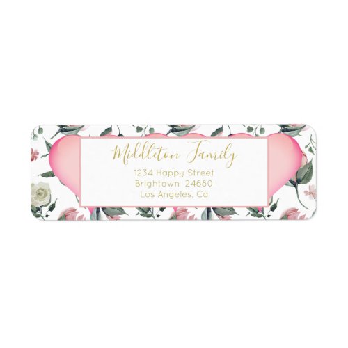 Floral  Pink Heart Modern Personal Label