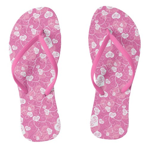 Floral Pink Heart Pattern  Flip Flops