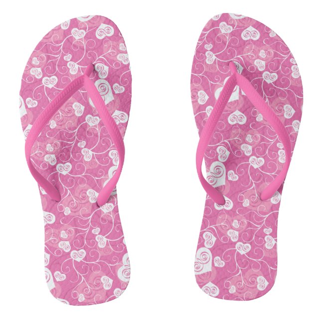 Floral Pink Heart Pattern  Flip Flops (Footbed)