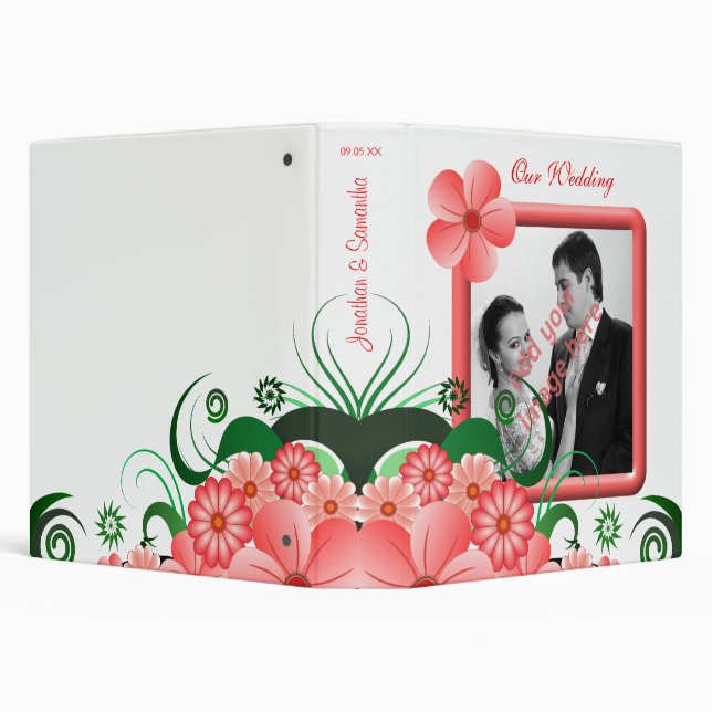 Floral Pink Hibiscus 1.5" Wedding Guest Book Album Binder (Background)