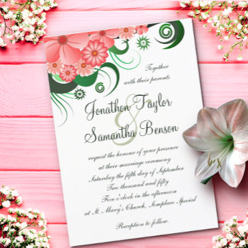 Floral Pink Hibiscus 5" X 7" Wedding Invitations by sunnymars at Zazzle
