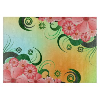 Floral Pink Hibiscus Custom Glass Cutting Board by sunnymars at Zazzle