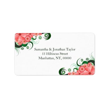 Floral Pink Hibiscus Large Return Address Labels by sunnymars at Zazzle