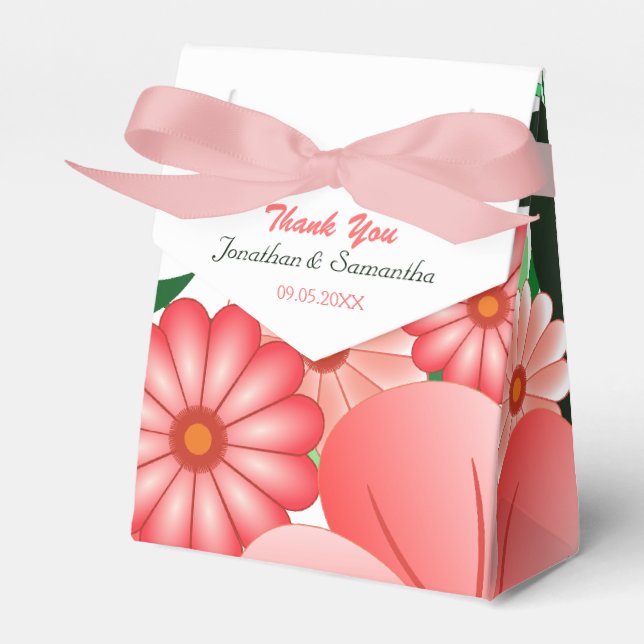 Floral Pink Hibiscus Tent With Ribbon Favor Box (Front Side)