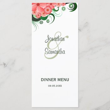 Floral Pink Hibiscus Wedding Dinner Menu Cards by sunnymars at Zazzle