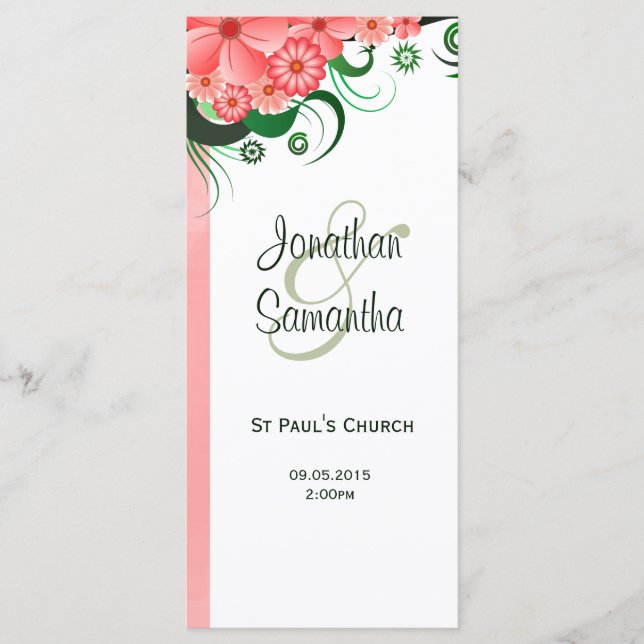 Floral Pink Hibiscus Wedding Program Template Card (Front)